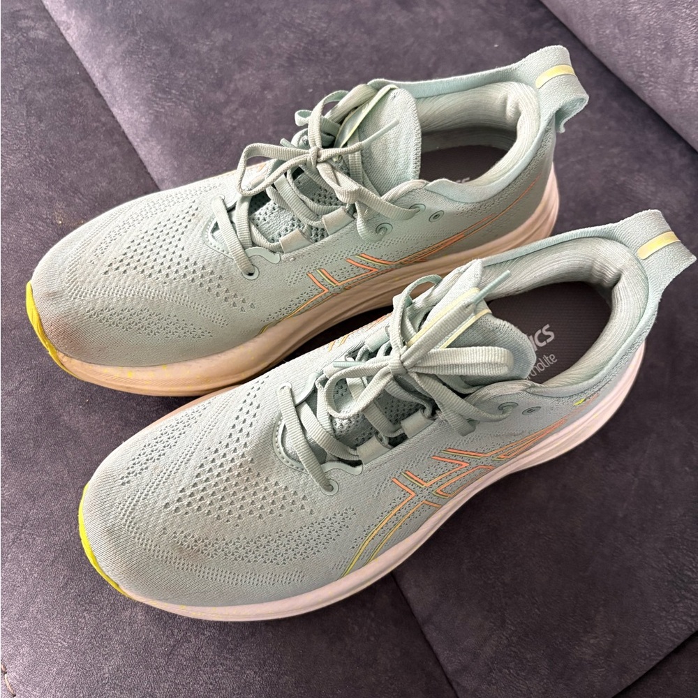 Asics Gel Nimbus 26 Mint Green Sneakers with Orange Highlights